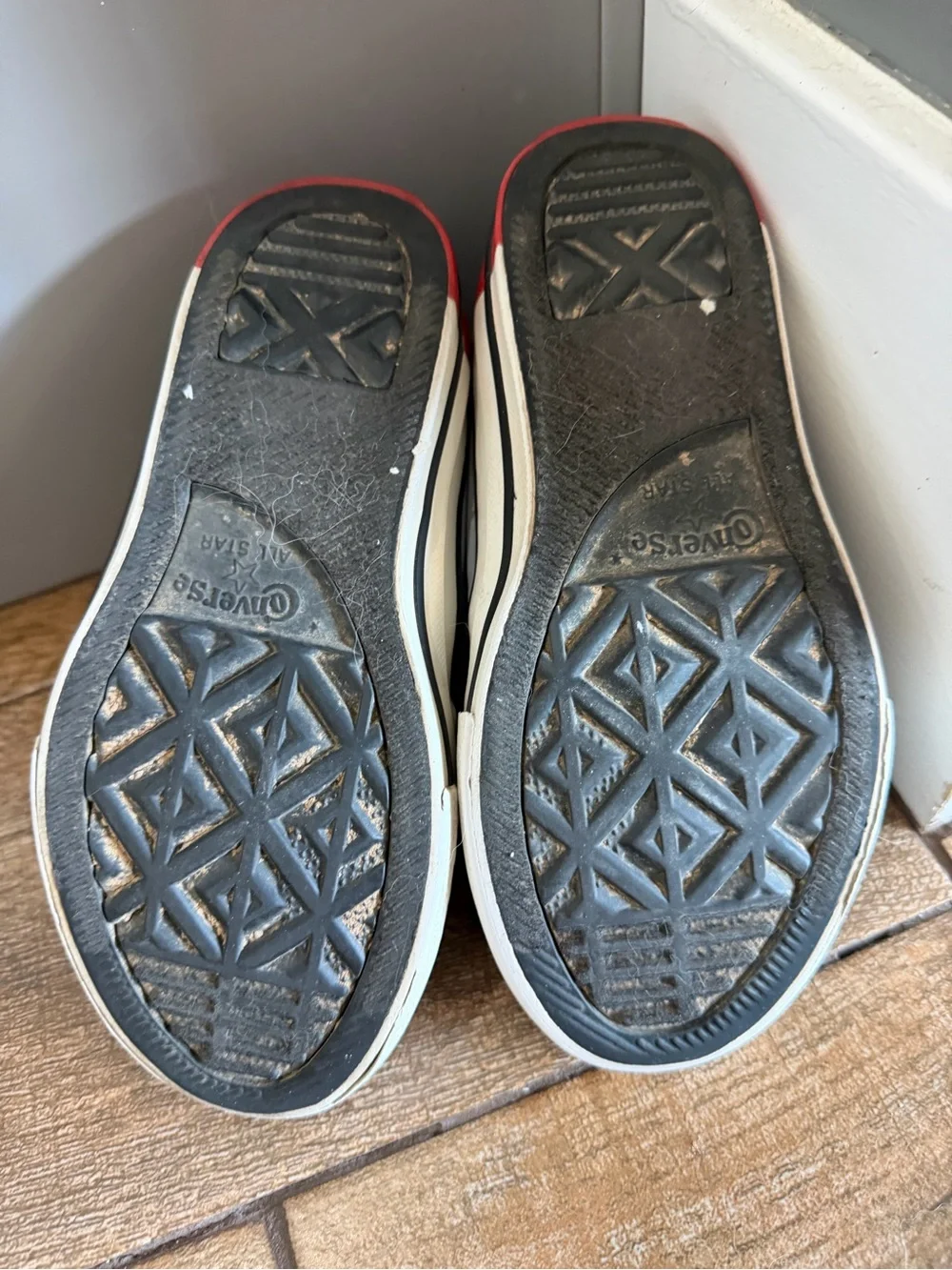 Converse Kids Black High-Top Canvas Sneakers with Gray Collar and Red Lace Tips
